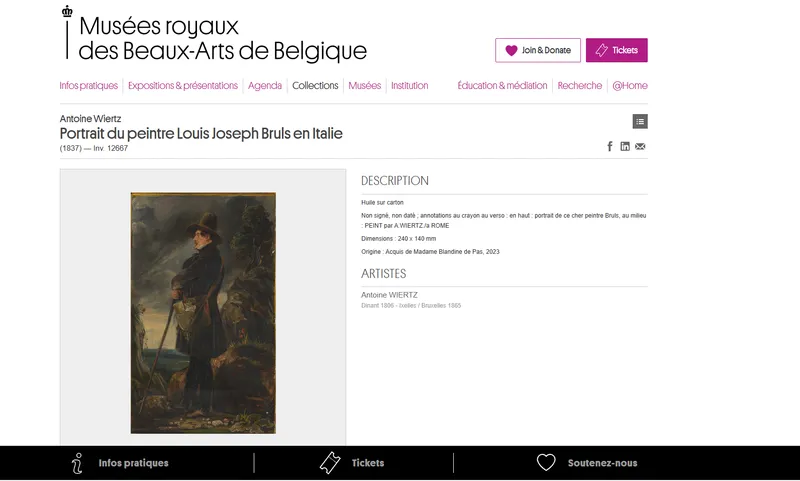 Royal Museums of Fine Arts of Belgium entry for the Wiertz portrait of Louis Brüls